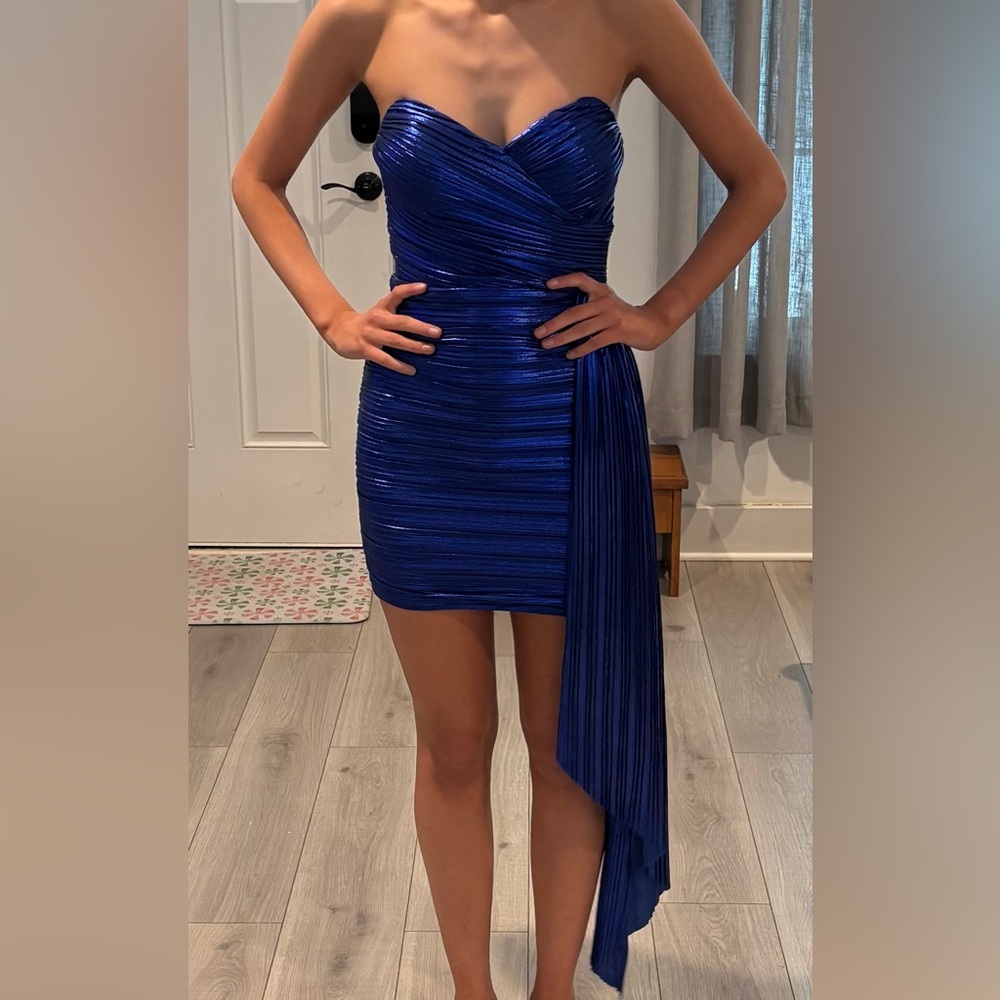 Metallic Navy Blue Homecoming Dress